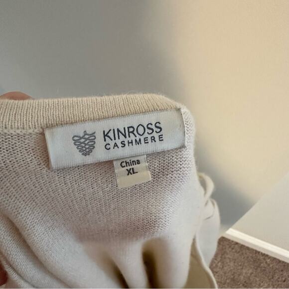 Kinross Cashmere Cream White Cross Hatch Sleeve Sweater XL - Picture 9 of 9